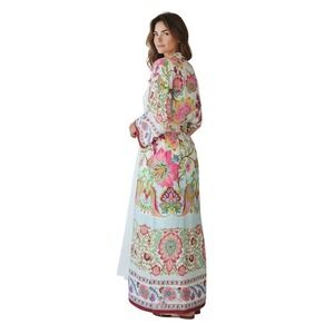 ZARA Floral Print Long Kimono Belted Duster Multicolor Size Large L